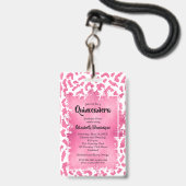 ピンクホワイトヒョウQuinceanera招待状VIPパス バッジ (Back with Lanyard)