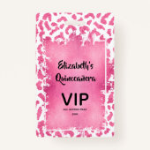 ピンクホワイトヒョウQuinceanera招待状VIPパス バッジ (正面)