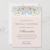 ピンクホワイトピーオンブルーアジサイブライダルシャワー 招待状 (正面)