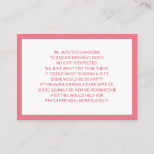 ピンクホワイトフィバー5ドルチャイルドバースデーパーティー エンクロージャーカード