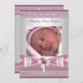 ピンクホワイトフォトクロスバプテスマ《キリスト教》洗礼式や命名式 招待状 (正面/裏面)