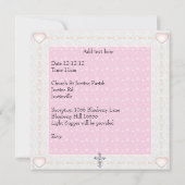 ピンクホワイトフォトフレーム宝石クロスバプテスマ 招待状 (裏面)