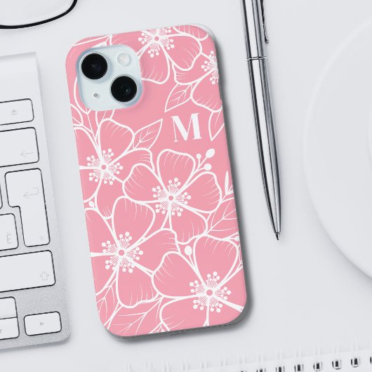 ピンクホワイトフラワーモノグラム Case-Mate iPhoneケース