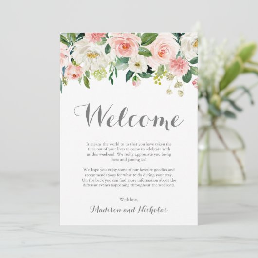 ピンクホワイトフラワー結婚ズホテルウェルカムカード プログラム (スタンド正面)