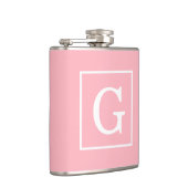 ピンクホワイトフレームイニシャルモノグラム フラスク (右)