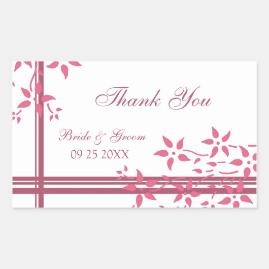 ピンクホワイトフローラありがとう結婚式の引き出物ラベル 長方形シール (正面)