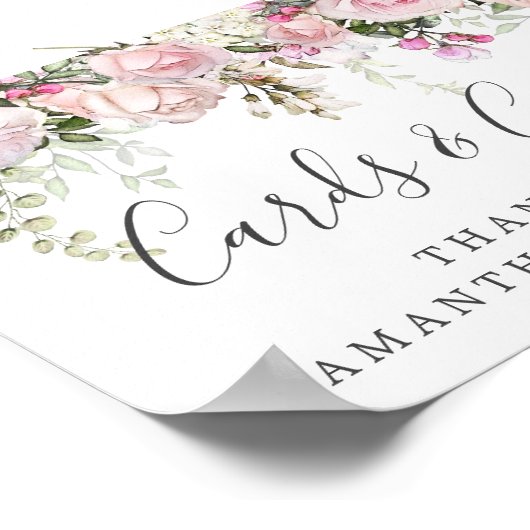 ピンクホワイトフローラウェディングカードとギフトサイン ポスター (角)