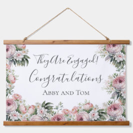 ピンクホワイトフローラエレガント婚約バナー 吊り下げ型タペストリー