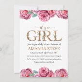 ピンクホワイトフローラガールベビーシャワー招待状 招待状 (正面)