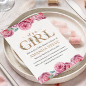 ピンクホワイトフローラガールベビーシャワー招待状 招待状