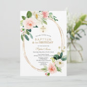 ピンクホワイトフローラガール1st誕生日&バプテスマ 招待状 (スタンド正面)