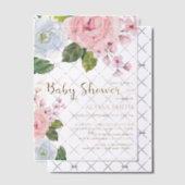 ピンクホワイトフローラグリーンリーベビーガール ベラム紙招待状 (オフセット (招待状))