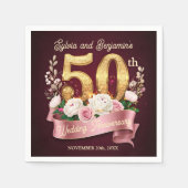 ピンクホワイトフローラゴールデン結婚50周年 スタンダードカクテルナプキン (正面)