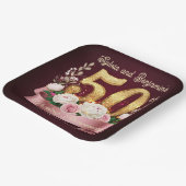 ピンクホワイトフローラゴールデン結婚50周年 ペーパープレート (傾斜あり)