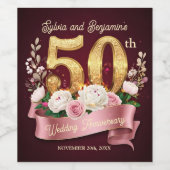 ピンクホワイトフローラゴールデン結婚50周年 ワインラベル (シングルラベル)