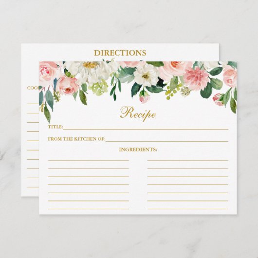 ピンクホワイトフローラシャワー金ゴールドレシピカード アドバイスカード (正面/裏面)