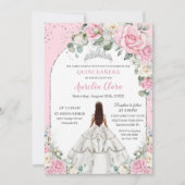 ピンクホワイトフローラシルバーアーチキンセアニェラスウィート16 招待状 (正面)