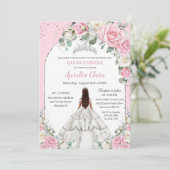 ピンクホワイトフローラシルバーアーチキンセアニェラスウィート16 招待状 (スタンド正面)