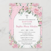 ピンクホワイトフローラシルバーアーチバプテスマ《キリスト教》洗礼式や命名式 招待状 (正面/裏面)
