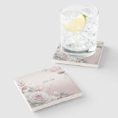 ピンクホワイトフローラストーンコースター ストーンコースター (横)