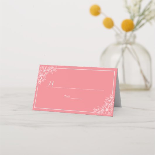 ピンクホワイトフローラテーブル番号座席名場所 プレイスカード (正面)