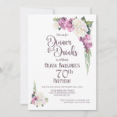 ピンクホワイトフローラディナー&ドリンク70誕生日 招待状 (正面)