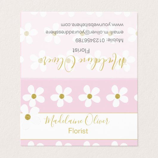 ピンクホワイトフローラデイジーフローリストプロフェッショナル 名刺 (外部フラット)