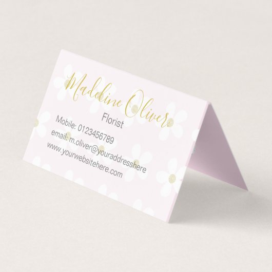 ピンクホワイトフローラデイジーフローリストプロフェッショナル 名刺 (裏面)