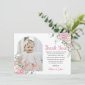 ピンクホワイトフローラバプテスマ《キリスト教》洗礼式や命名式アーチ写真 サンキューカード (スタンド正面)