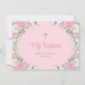 ピンクホワイトフローラバプテスマ《キリスト教》洗礼式や命名式アーチ写真 サンキューカード (裏面)