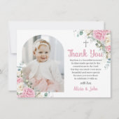 ピンクホワイトフローラバプテスマ《キリスト教》洗礼式や命名式アーチ写真 サンキューカード (正面)