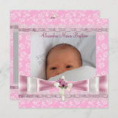 ピンクホワイトフローラフォトクロスバプテスマ《キリスト教》洗礼式や命名式 招待状 (正面/裏面)