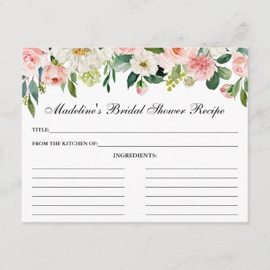 ピンクホワイトフローラブライダルシャワーレシピカード アドバイスカード (正面)