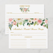 ピンクホワイトフローラブライダルシャワー金ゴールドレシピカード アドバイスカード (正面/裏面)