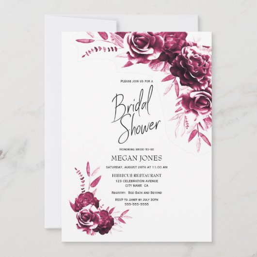 ピンクホワイトフローラブライダルシャワー 招待状 (正面)