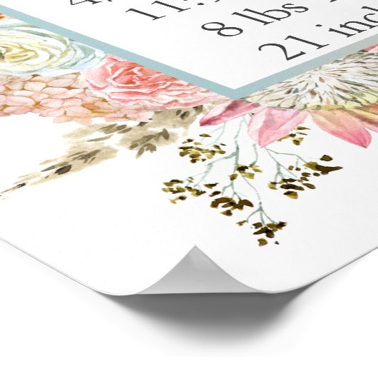 ピンクホワイトフローラベビー誕生の状態パーソナライズされた ポスター (角)