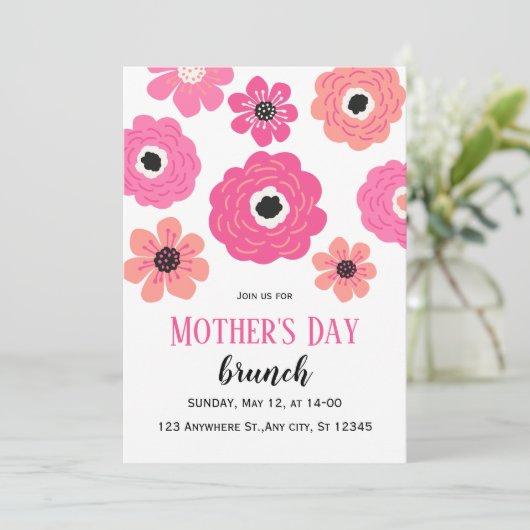 ピンクホワイトフローラマザーズデイブランチ招待状 招待状 (スタンド正面)