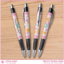ピンクホワイトフローラモノグラム ボールペン