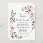 ピンクホワイトフローラユーカリブライダルシャワー 招待状 (正面/裏面)