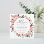 ピンクホワイトフローラユーカリ100thバースデーパーティー 招待状 (スタンド正面)