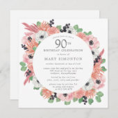 ピンクホワイトフローラユーカリ90thバースデーパーティー 招待状 (正面/裏面)
