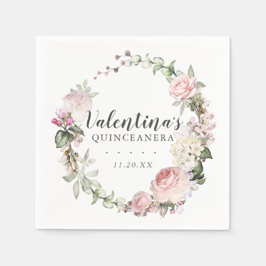 ピンクホワイトフローラリースキンセアニェラ スタンダードカクテルナプキン (正面)