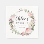 ピンクホワイトフローラリーススイーツ16パーティー スタンダードカクテルナプキン (正面)