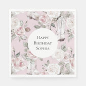 ピンクホワイトフローラ女性のカーボーイブーツ誕生日 スタンダードランチョンナプキン (正面)