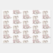 ピンクホワイトフローラ女性のカーボーイブーツ誕生日 ラッピングペーパーシート (正面2)