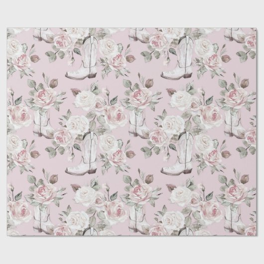 ピンクホワイトフローラ女性のカーボーイブーツ誕生日 ラッピングペーパー (フラット)