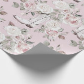 ピンクホワイトフローラ女性のカーボーイブーツ誕生日 ラッピングペーパー (角)