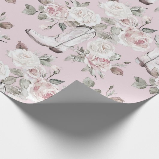 ピンクホワイトフローラ女性のカーボーイブーツ誕生日 ラッピングペーパー (角)