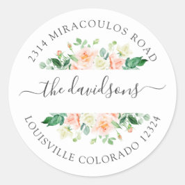 ピンクホワイトフローラ差出人住所封筒用シール ラウンドシール