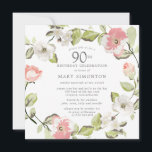 ピンクホワイトフローラ植物学90th誕生日パーティー 招待状<br><div class="desc">この90歳の誕生日パーティエレガントの招待で特別な女性を尊重する。柔らかいセージの緑の花に囲まれたピンクと白の葉花型枠の植物体モダン。すべての文字を編集できるため、特別なお祝いを完全に記述できる</div>